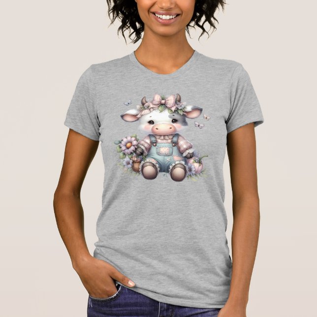 T-shirt Vache Bébé mignonne Pastel dans les salons avec fl (Devant)