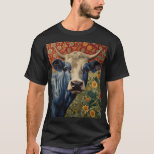T-shirt Vache bleu rétro dans le jardin de tournesol