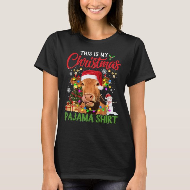 T-shirt Vache C'Est Mon Noël Pajama Vache Agriculteur Noël (Devant)