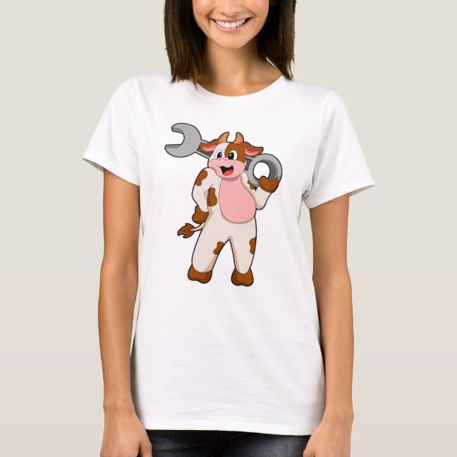 T-shirt Vache comme mécanicien avec clé (Devant)