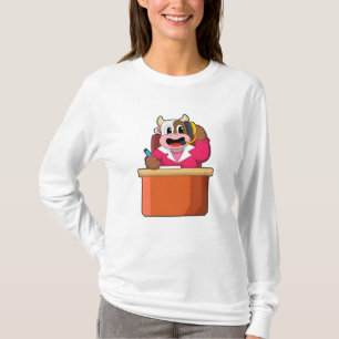 T-shirt Vache comme secrétaire avec table