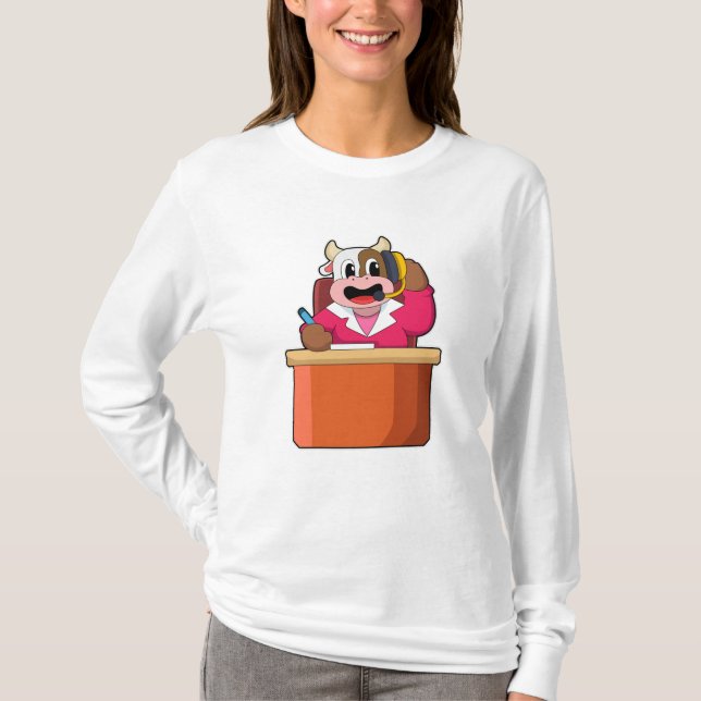 T-shirt Vache comme secrétaire avec table (Devant)
