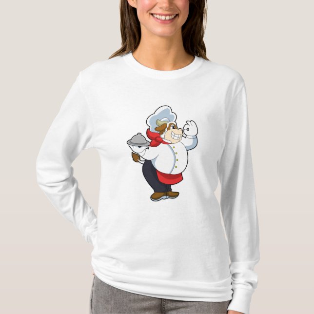T-shirt Vache comme serveur avec assiette servante (Devant)