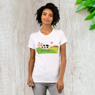 T-shirt Vache de dessin animé mignonne dans un champ de fe