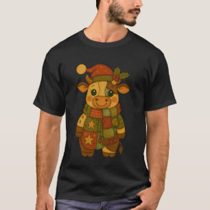 T-shirt Vache de Noël patchwork Fêtes d'hiver Xmas Animal