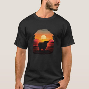 T-shirt Vache des Highlands Bétail Écossais Coucher de sol