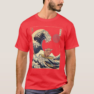 T-shirt Vache des Highlands Kanagawa Vague de surf japonai