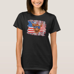 T-shirt Vache des Highlands Merica 4 juillet Drapeau améri