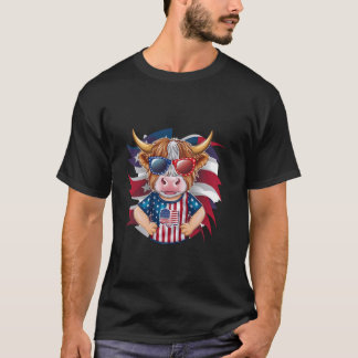 T-shirt Vache des Highlands mignonne 4 juillet Américain d