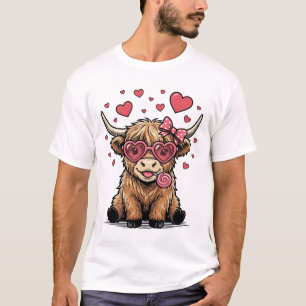 T-shirt Vache des Highlands mignonne Saint-Valentin cœur l