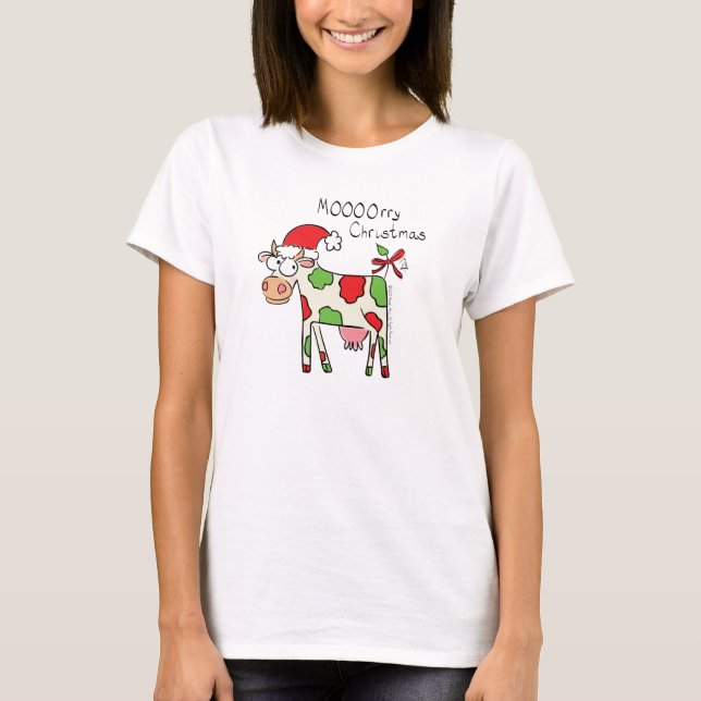 T-shirt Vache Drôle Caricature Noël (Devant)