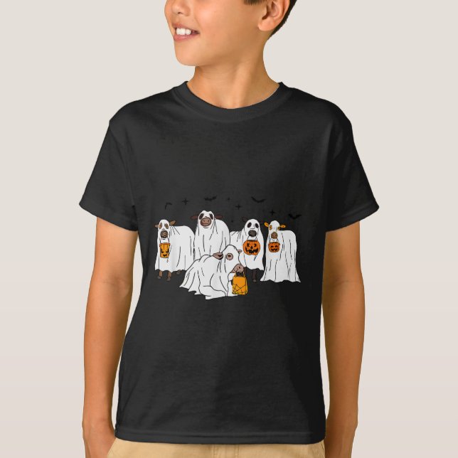 T-shirt Vache drôle Fantôme Halloween Fermier Trick Or Tre (Devant)