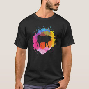 T-shirt Vache Éclaboussure Aquarelle Rétro