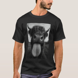 T-shirt Vache Écossaise des Highlands Selfie Langue Dehors