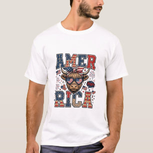 T-shirt Vache écossaise patriotique Amérique Chemise 4 jui