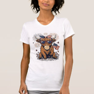 T-shirt Vache écossaise patriotique Bubblegum Gravure vint