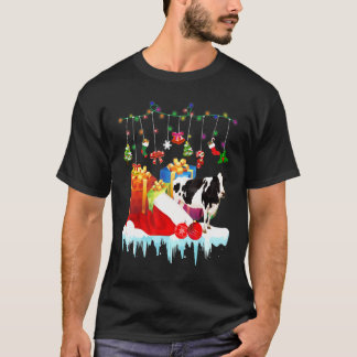 T-shirt Vache en chapeau de Père Noël Présent de lumière d