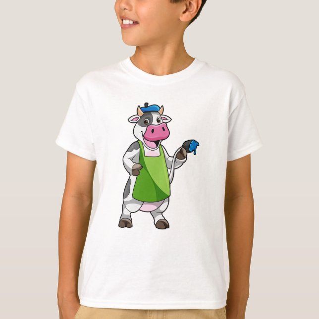 T-shirt Vache en peintre avec peinture et tablier (Devant)