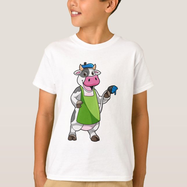 T-shirt Vache en peintre avec peinture et tablier (Devant)