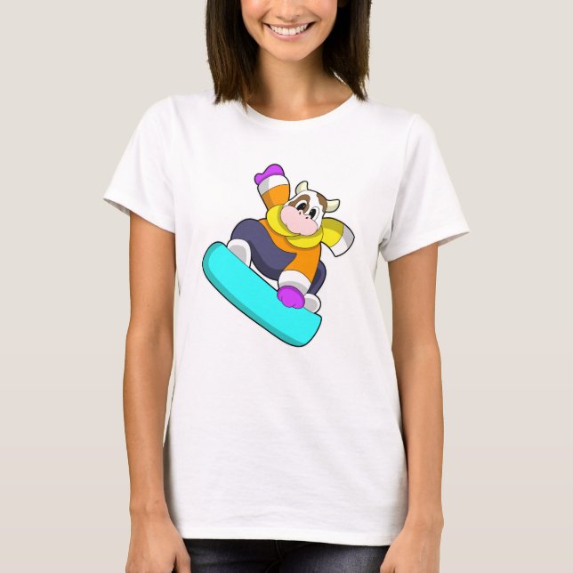 T-shirt Vache en snowboard avec snowboard (Devant)