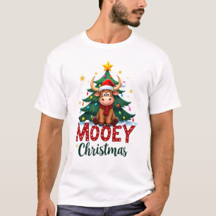 T-shirt Vache Highland Cow Heifer Chapeau de Père Noël Moo