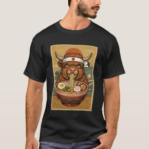 T-shirt Vache Highland Kawaii Nouilles Japonaises Ramen Fe