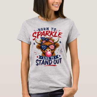 T-shirt Vache Highland Patriotique Graphique Étincelant
