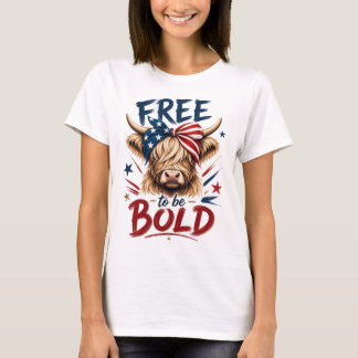 T-shirt Vache Highland Patriotique Libre d'Être Audacieuse