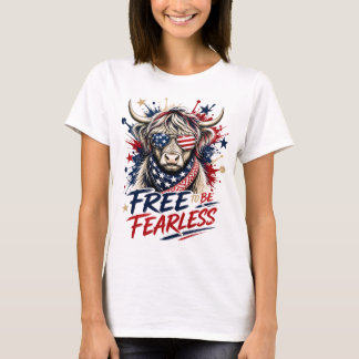 T-shirt Vache Highland Patriotique Libre d'Être Intrépide
