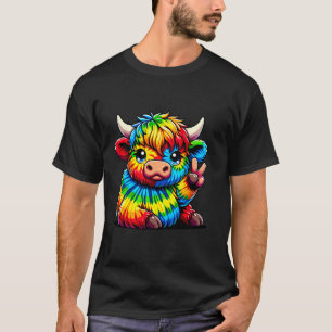 T-shirt Vache Highland Tie-Dye Signe de Paix Hippie