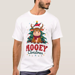 T-shirt Vache Highlandère Génisse Chapeau de Père Noël Moo