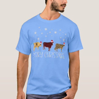 T-shirt Vache Joyeux Noël mignon Léopard Plaid XMas Pyjama