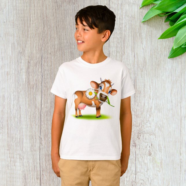 T-shirt Vache laitière au dessin mignonne avec fleur et he (Créateur téléchargé)