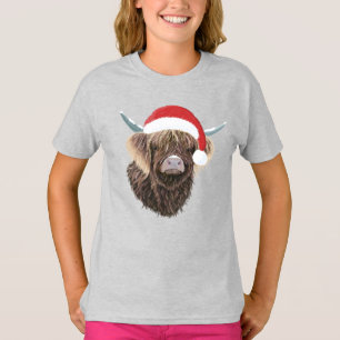 T-shirt Vache marrante des Highlands portant un chapeau de