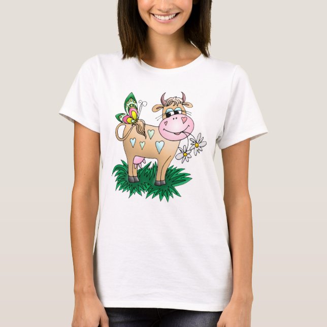 T-shirt Vache mignonne et papillon (Devant)