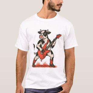 T-shirt Vache rockeuse PNG, vache jouant de la guitare