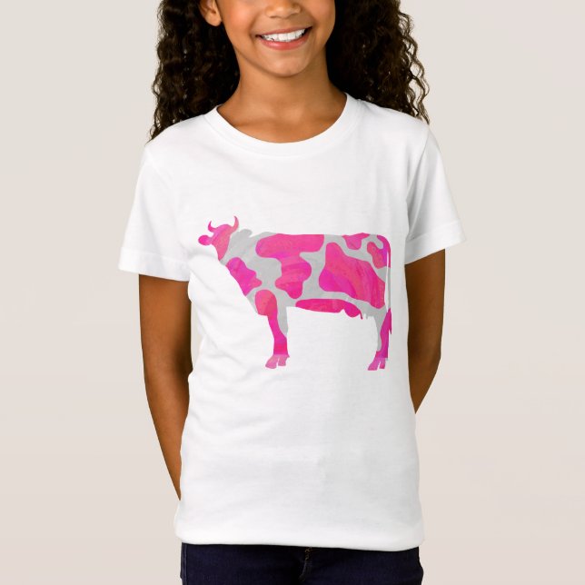 T-Shirt Vache rose et blanc Silhouette (Devant)
