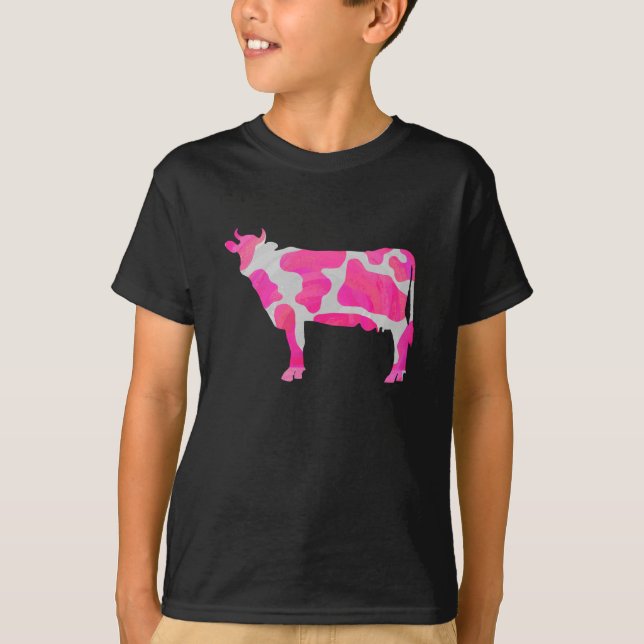 T-shirt Vache rose et blanc Silhouette (Devant)