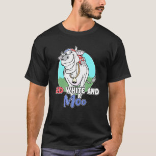 T-shirt Vache Rouge Blanc Bleu USA 4 Juillet Quatrième Pat