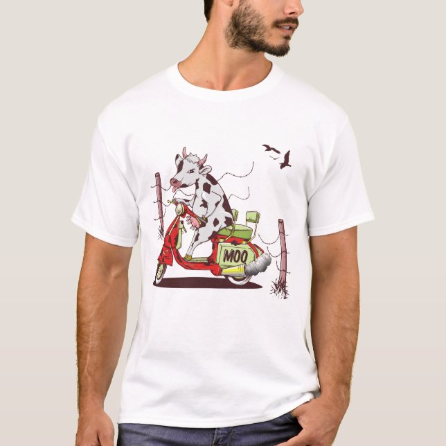 T-shirt Vache sur une moto rétro (Devant)