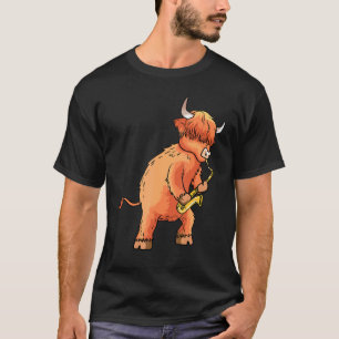 T-shirt Vaches des Highlands Écossais Jouant du Saxophone