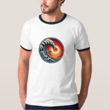 T-shirt vague de coucher de soleil de surfeur