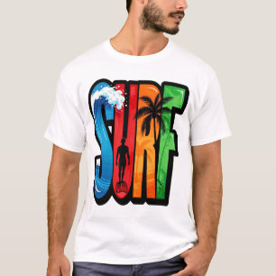 T-shirt Vague de surf colorée sur la plage tropicale d'été