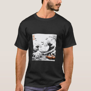 T-shirt Vague d'Eerie Art Hokusai avec Halloween Chats T S