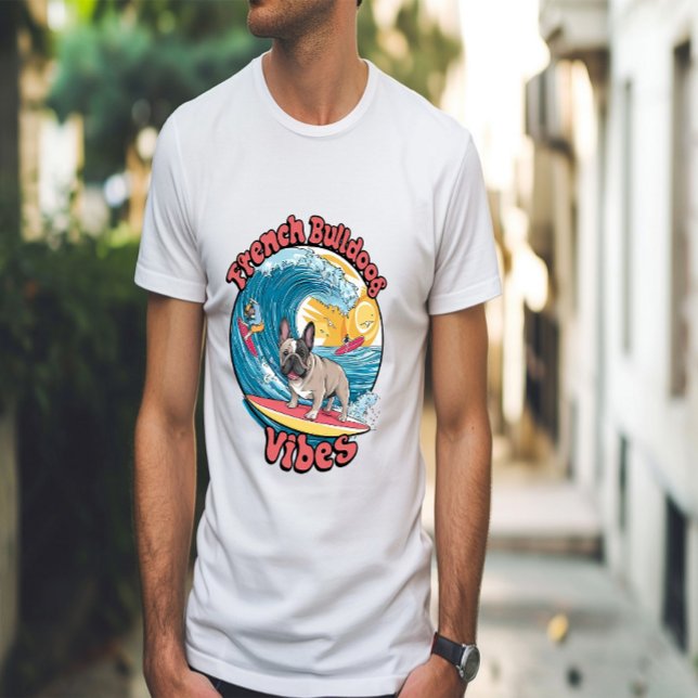 T-shirt Vague tropicale française de Bulldog Surfing (Créateur téléchargé)