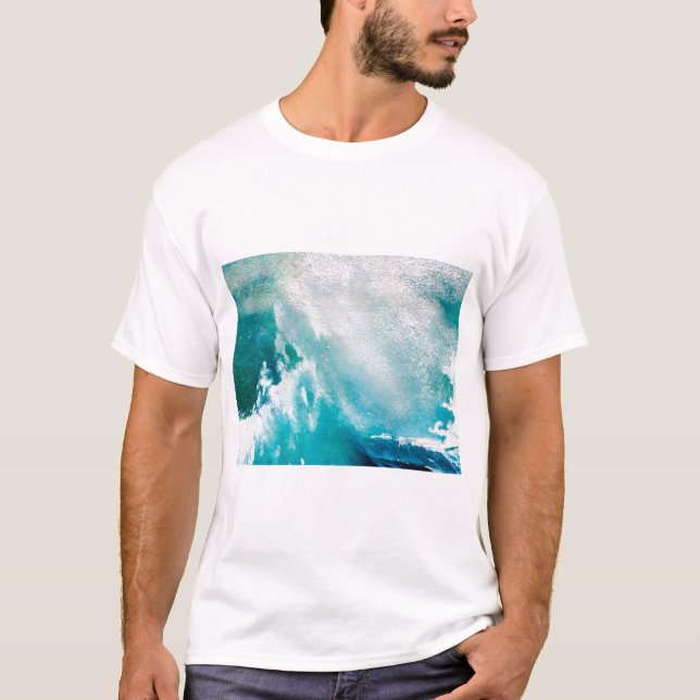 T-SHIRT VAGUES DE MER BLANCHE BLEU DANS LA TEMPÊTE (Devant)