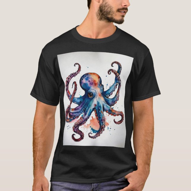 T-shirt Vagues encrées : Tatouage Aquarelle Octopus T-Shir (Devant)