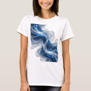 T-shirt Vagues et étoiles bleues argentées tendance Texte