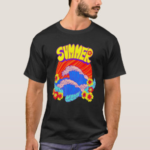 T-shirt Vagues Fleurs Eté Coucher de soleil Plumes Vacatio
