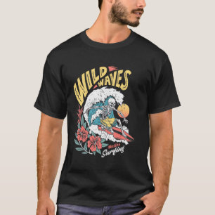 T-shirt Vagues Sauvages Squelette Surfant sur l'Esprit de